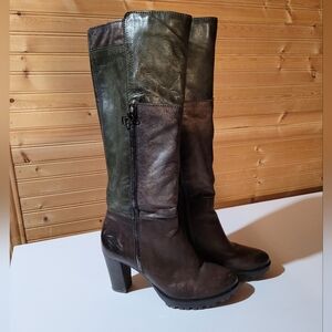 3 inch heel brown leather knee-high boots